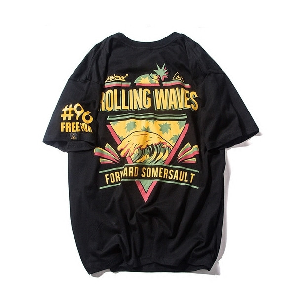 Alkalmi férfi blúz 3/4 ujjú felirattal és rátéttel - fekete, lila és zöld