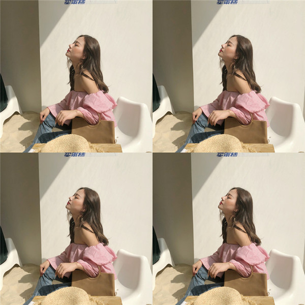 Modern női korszerű csíkos ing leesett vállú, érdekes ujjakkal