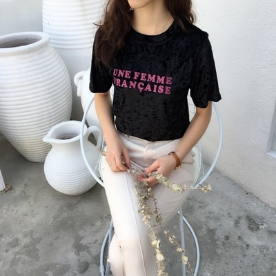 Γυναικεία μπλούζα από μαλακό βελούδο με επιγραφή σε διάφορα χρώματα