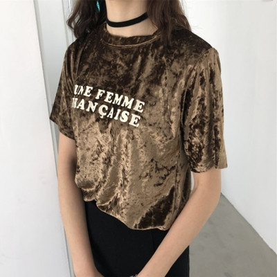 Γυναικεία μπλούζα από μαλακό βελούδο με επιγραφή σε διάφορα χρώματα