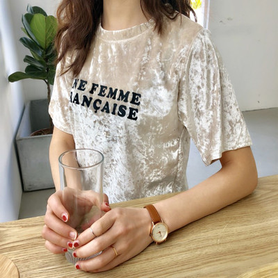 Γυναικεία μπλούζα από μαλακό βελούδο με επιγραφή σε διάφορα χρώματα