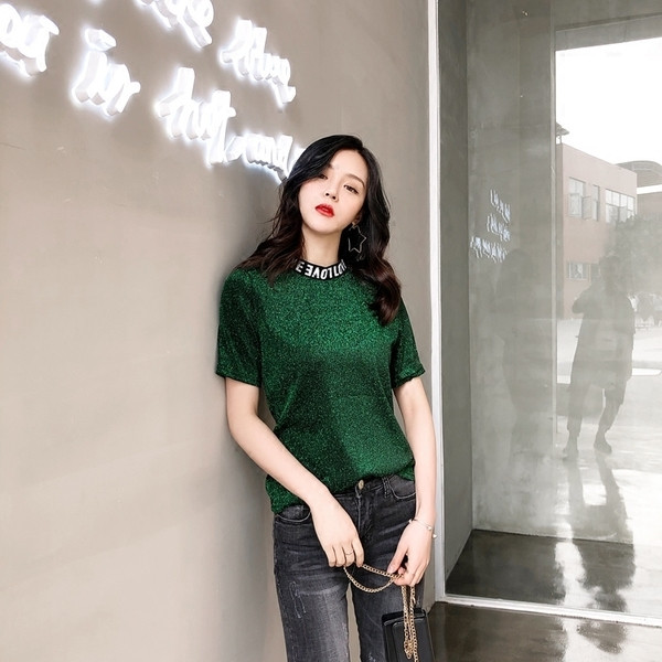 Σύγχρονη γυναικεία κομψή μπλούζα με κολάρο σε σχήμα O σε πολλά χρώματα