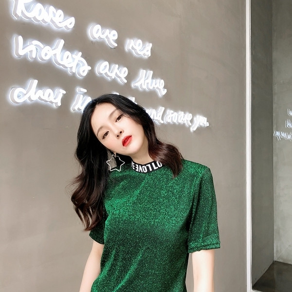 Σύγχρονη γυναικεία κομψή μπλούζα με κολάρο σε σχήμα O σε πολλά χρώματα