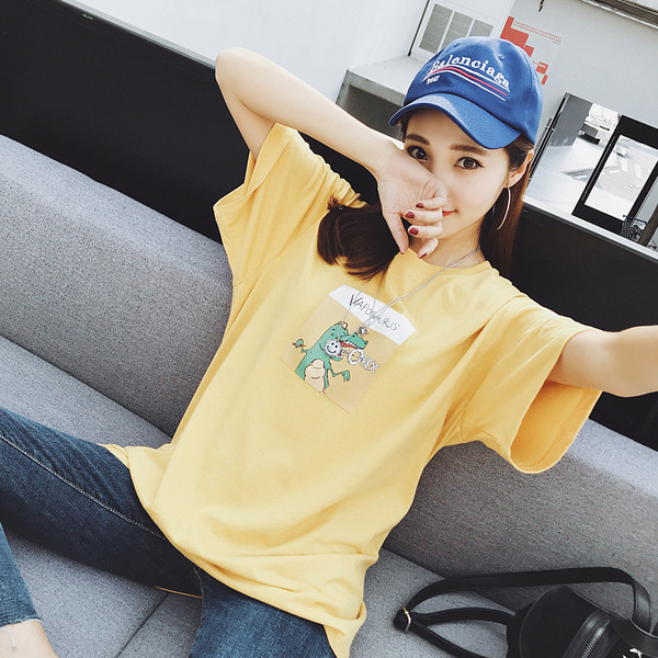 Καθημερινή γυναικέια  μπλούζα με 3/4 μανίκι με εφαρμογή, ευρύ σχέδιο - λευκό, κίτρινο και κόκκινο