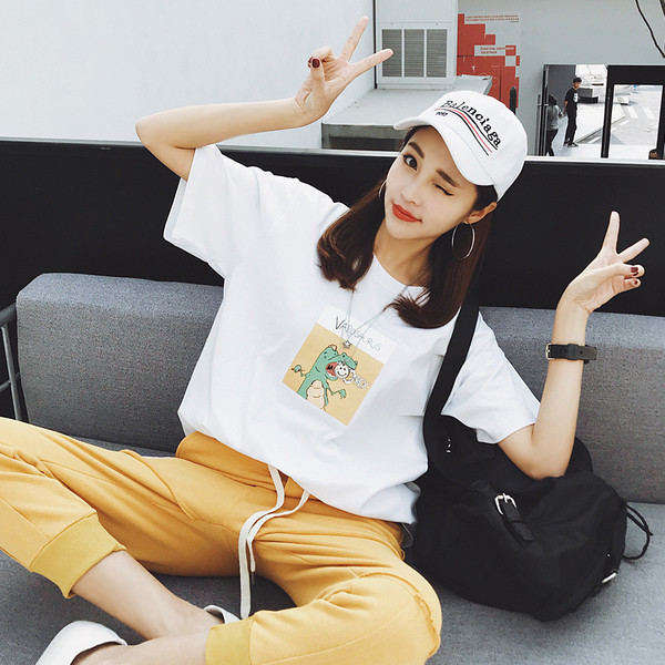 Καθημερινή γυναικέια  μπλούζα με 3/4 μανίκι με εφαρμογή, ευρύ σχέδιο - λευκό, κίτρινο και κόκκινο