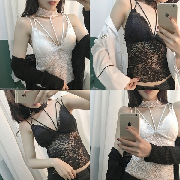 Gyengéd női felső béléssel és csipkével fehér és fekete színben