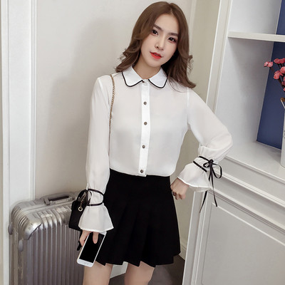 Ανοιξιάτικο-φθινόπωρο μοντέρνο γυναικείο πουκάμισο με ραβδωτά μανίκια