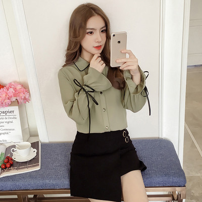 Ανοιξιάτικο-φθινόπωρο μοντέρνο γυναικείο πουκάμισο με ραβδωτά μανίκια