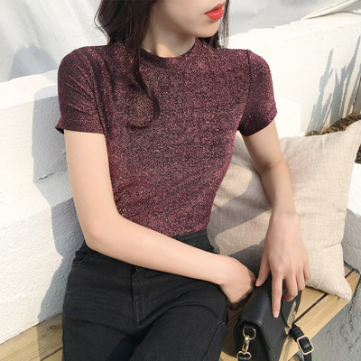 Μοντέρνα γυαλιστερή γυναικεία μπλούζα κατάλληλη για τη καθημερινή ζωή σε τρία χρώματα