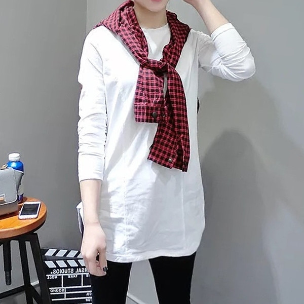 Stílusos női hosszú blúz, hosszú ujjú, ssO alakú gallérral