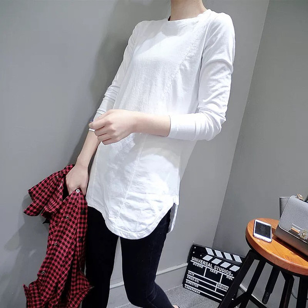 Stílusos női hosszú blúz, hosszú ujjú, ssO alakú gallérral