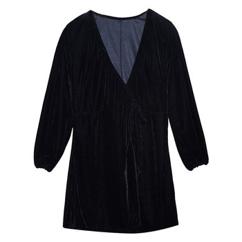 Κομψό γυναικείο φόρεμα βελούδινο με ντεκολτέ σε σχήμα V σε δύο χρώματα