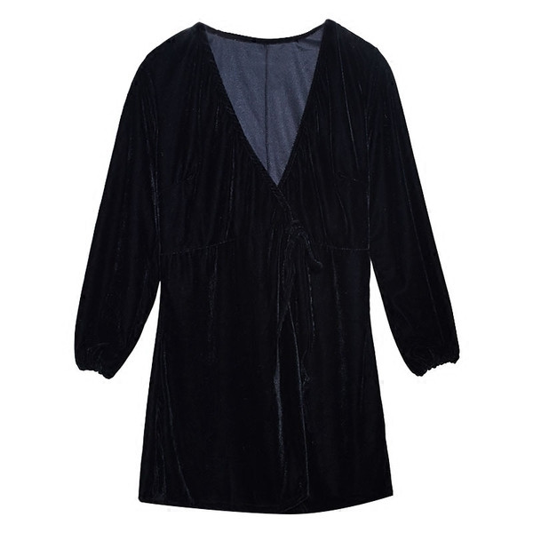 Κομψό γυναικείο φόρεμα βελούδινο με ντεκολτέ σε σχήμα V σε δύο χρώματα