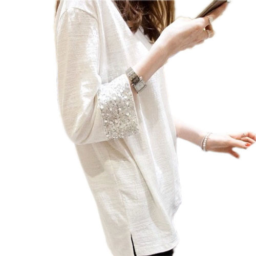 Γυναικεία κομψή λευκή μπλούζα με χάντρες