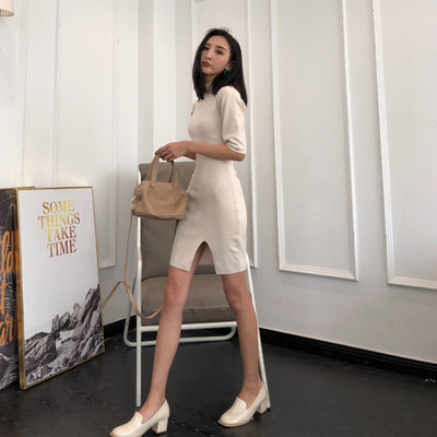 Σπορ-casual γυναικείο φόρεμα κοντό με  σχισμή σε δύο χρώματα