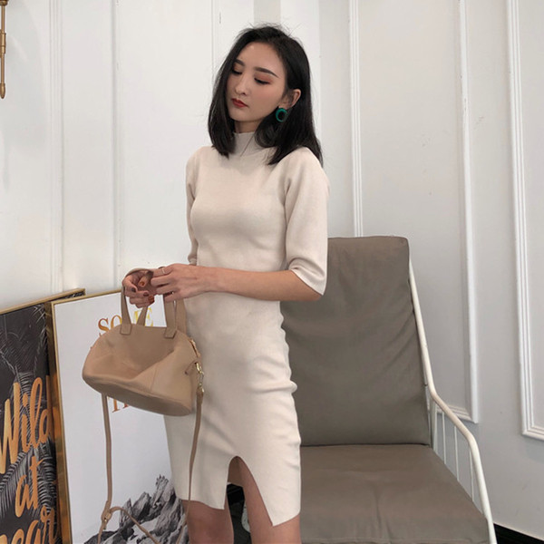 Σπορ-casual γυναικείο φόρεμα κοντό με  σχισμή σε δύο χρώματα