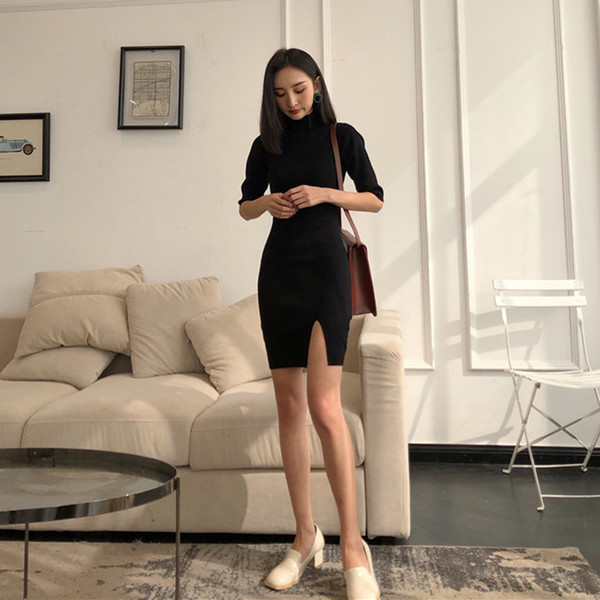 Σπορ-casual γυναικείο φόρεμα κοντό με  σχισμή σε δύο χρώματα