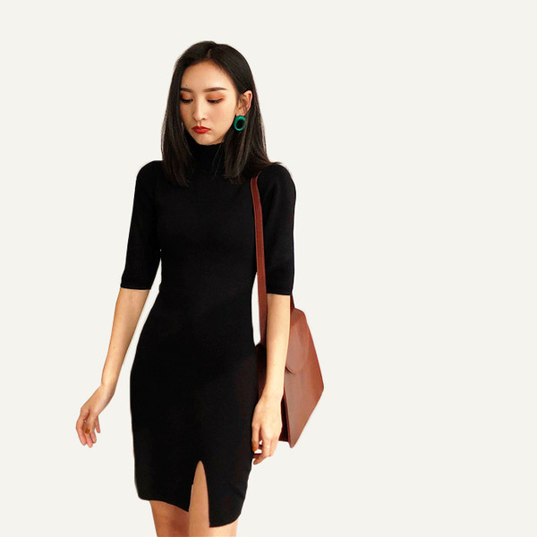 Σπορ-casual γυναικείο φόρεμα κοντό με  σχισμή σε δύο χρώματα