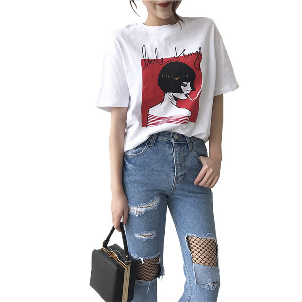 Női alkalmi póló fehér színű nyomattal és felirattal