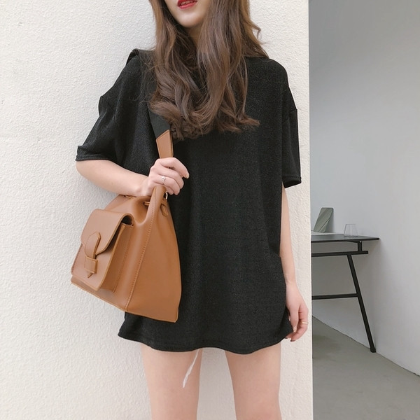 Μοντέρνο χαλαρο γυναικείο μπλουζοφόρεμα με λαμπερά σωματίδια σε τρία χρώματα