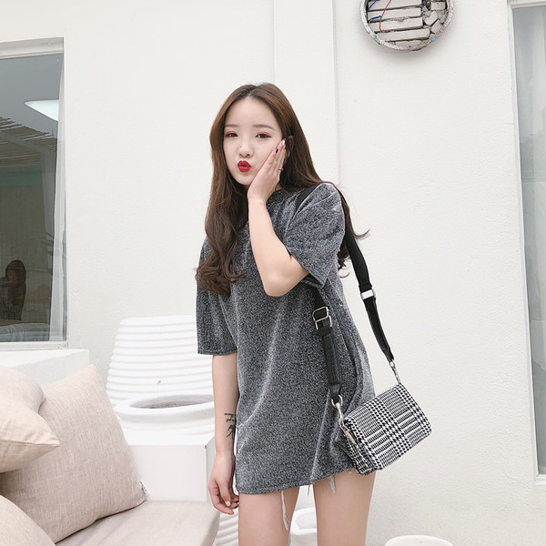 Μοντέρνο χαλαρο γυναικείο μπλουζοφόρεμα με λαμπερά σωματίδια σε τρία χρώματα