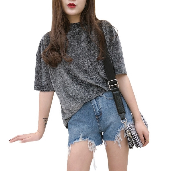 Μοντέρνο χαλαρο γυναικείο μπλουζοφόρεμα με λαμπερά σωματίδια σε τρία χρώματα