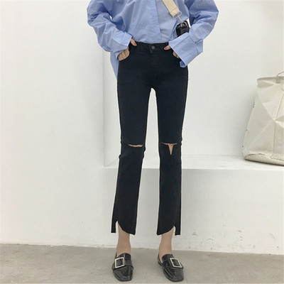 Небрежни дамски панталони накъсани с дължина 9/10 в черен цвят