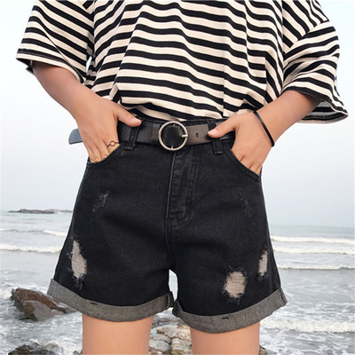 Модерни къси дамски панталони с висока талия накъсани - два цвята