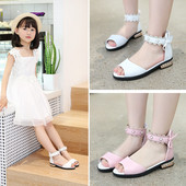 Παιδικά σανδάλια για κορίτσια με πέτρες και μαργαριτάρια σε λευκό και ροζ χρώμα