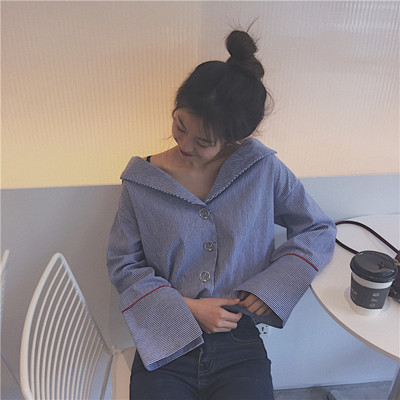 Καθημερινό ριγέ πουκάμισο με μακρύ μανίκι - μπλε και μαύρο χρώμα