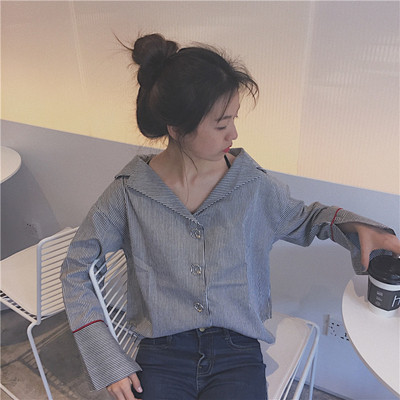 Καθημερινό ριγέ πουκάμισο με μακρύ μανίκι - μπλε και μαύρο χρώμα