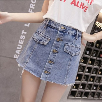 Μοντέρνα γυναικεία φούστα denim  με ψηλή μέση και κουμπιά