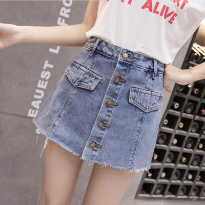 Μοντέρνα γυναικεία φούστα denim  με ψηλή μέση και κουμπιά