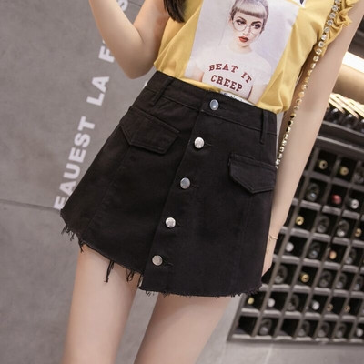 Μοντέρνα γυναικεία φούστα denim  με ψηλή μέση και κουμπιά