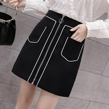 Μοντέρνα γυναικεία φούστα με ψηλή μέση, τσέπες και φερμουάρ