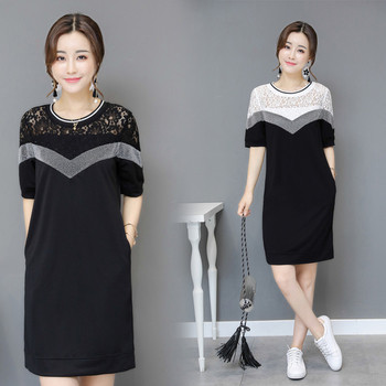 Γυναικείο κομψό φόρεμα με δαντέλα στους ώμους με μανίκι 3/4 σε δύο χρώματα