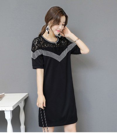 Γυναικείο κομψό φόρεμα με δαντέλα στους ώμους με μανίκι 3/4 σε δύο χρώματα