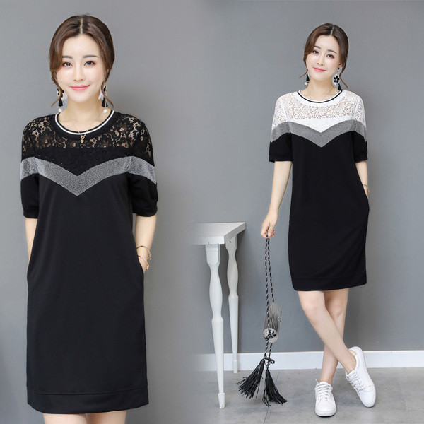 Γυναικείο κομψό φόρεμα με δαντέλα στους ώμους με μανίκι 3/4 σε δύο χρώματα