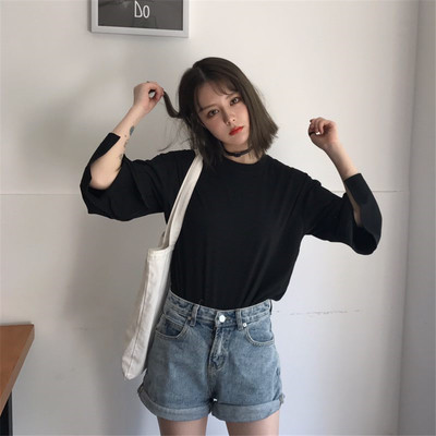 Κομψή casual γυναικεία μπλούζα με 3/4 μανίκι σε λευκό και μαύρο χρώμα