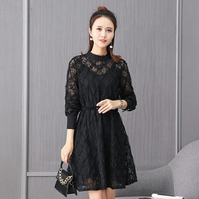 Κομψό δαντελωτό γυναικείο φόρεμα με κεντήματα και διακοσμητική ζώνη σε τρία χρώματα