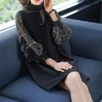 Rochie elegantă de damă în stil liber cu mâneci largi tip Lantern în negru