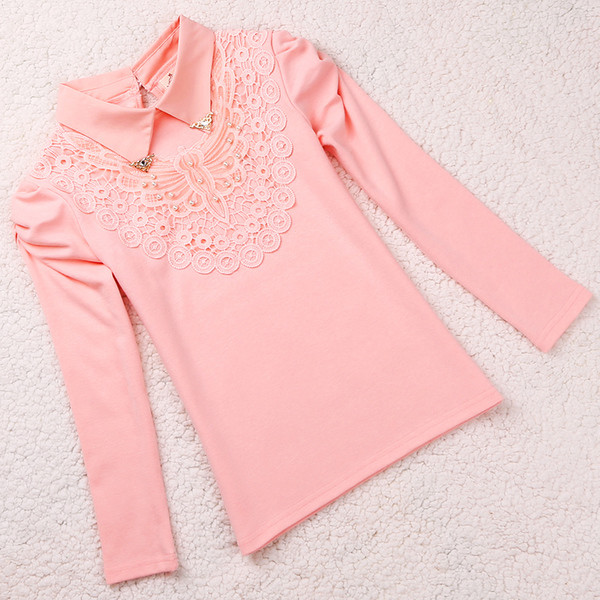 Стилна детска блуза за момичета с бродерия и декоративни перли в два цвята