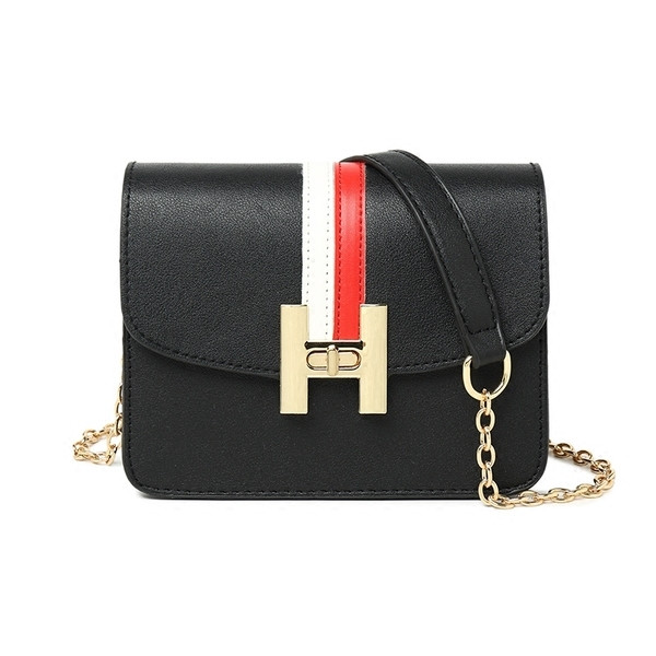 Geantă de damă elegantă, cu mâner de lanț și închidere metalică în culorile alb, negru și gri