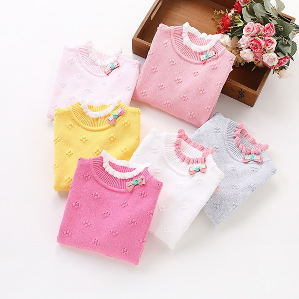 Απαλό παιδικό πουλόβερ για τα κορίτσια με ενδιαφέρον O-κολάρο και μίνι διακόσμηση σε πολλά και ζωντανά χρώματα