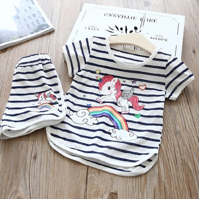 Ριγέ παιδικό σετ για κορίτσια από μπλούζα και παντελόνι με εφαρμογή