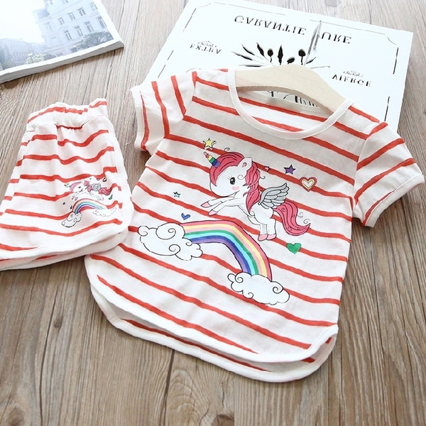 Ριγέ παιδικό σετ για κορίτσια από μπλούζα και παντελόνι με εφαρμογή