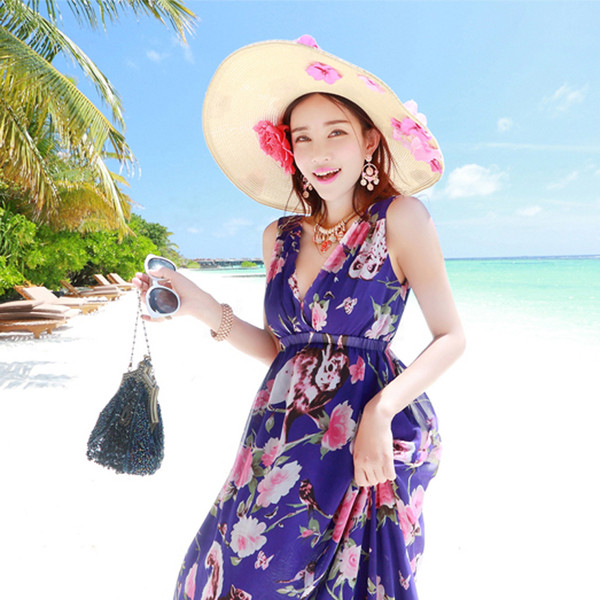 Női strandkalap virágos motívumokkal