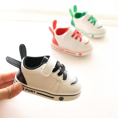 Casual children`s sneakers for boys and girls with stickers and ties, with or without ears and in several colors
