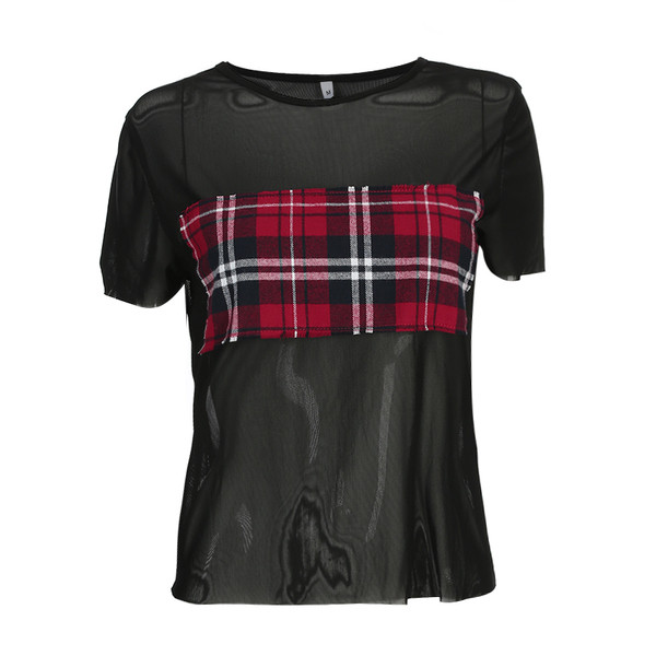 Stílusos női átlátszó póló fekete színben motívummal