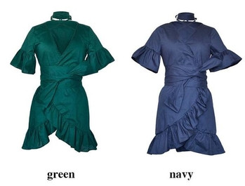 Περιστασιακό γυναικείο φόρεμα με ντεκολτέ σε σχήμα V σε μπλε και πράσινο χρώμα